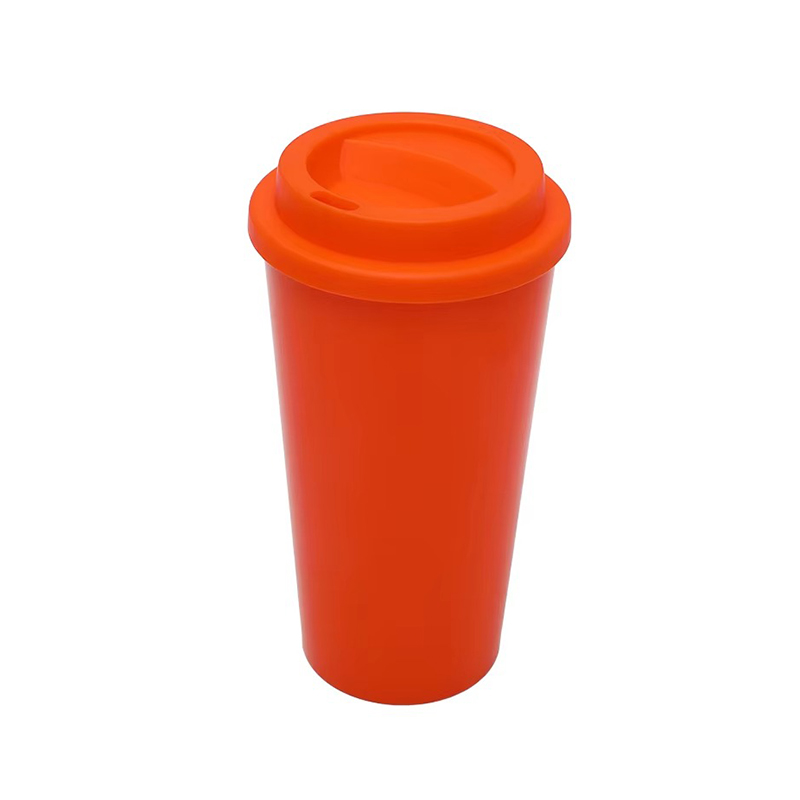 Solid color coffee plastic tumbler with lid