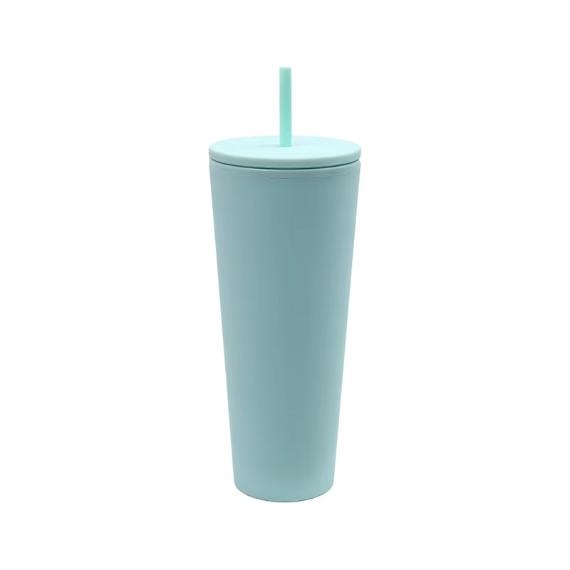 Gradient double layer plastic tumbler with straw