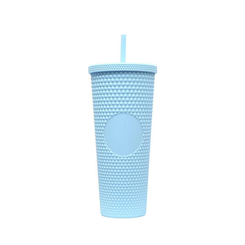 Solid color insulation plastic tumbler with lid and straw