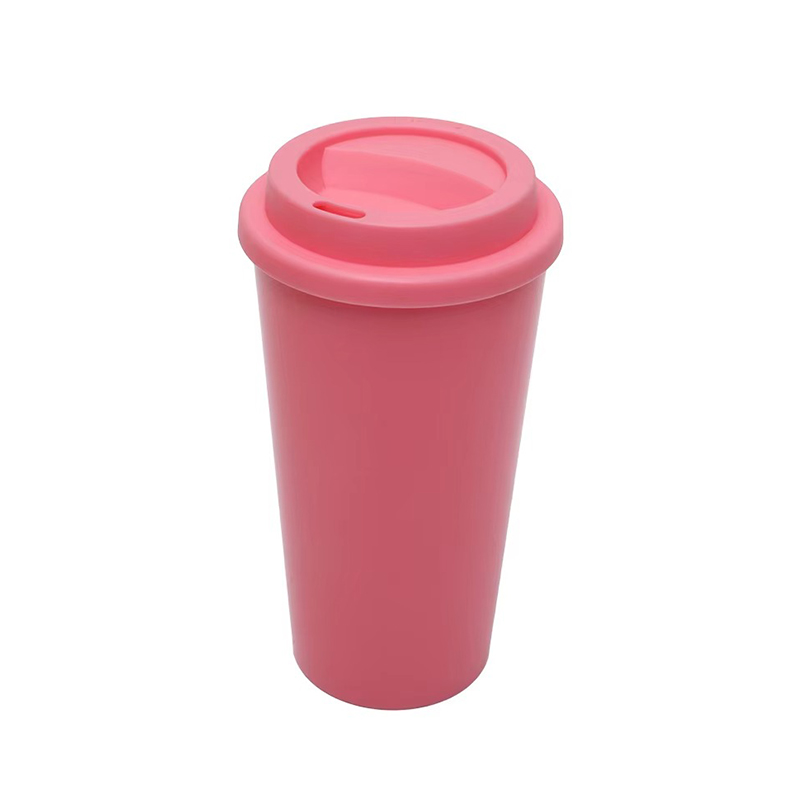 Solid color coffee plastic tumbler with lid