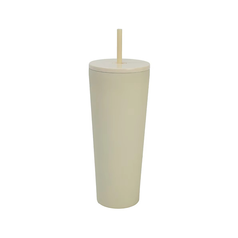 Double layer stainless steel tumbler with straw and lid