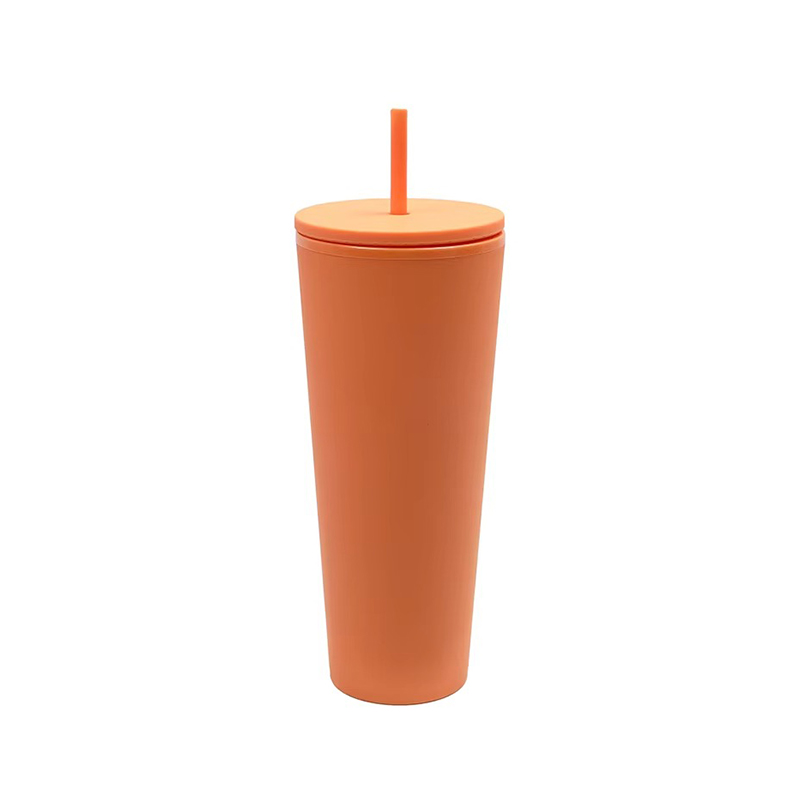 Gradient double layer plastic tumbler with straw