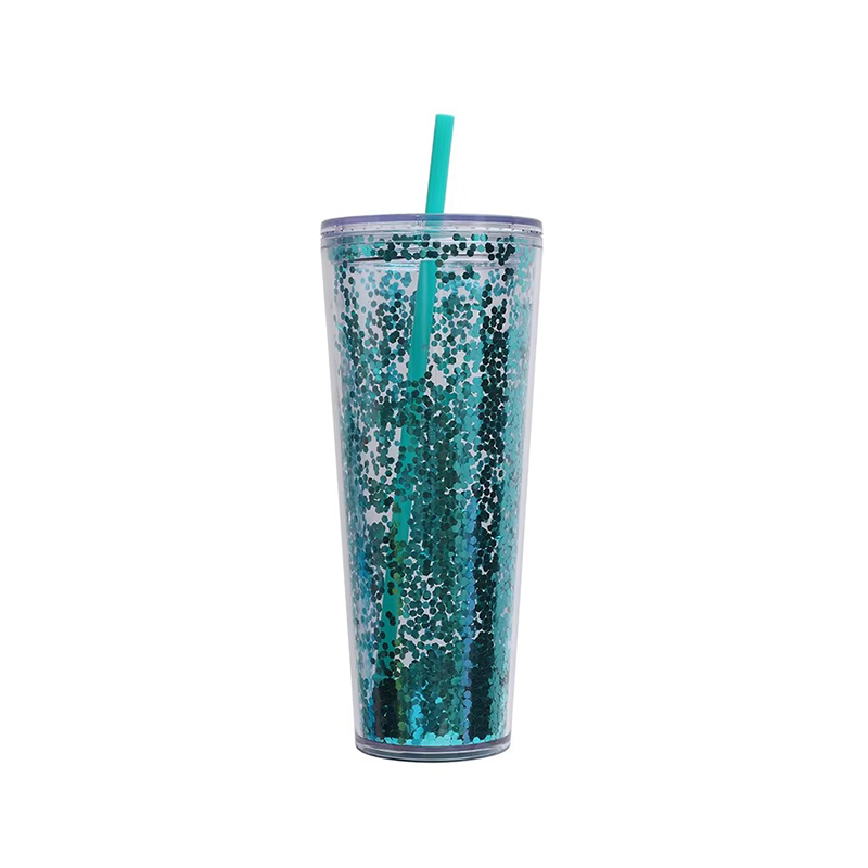 Glitter transparent snowflakes plastic tumbler