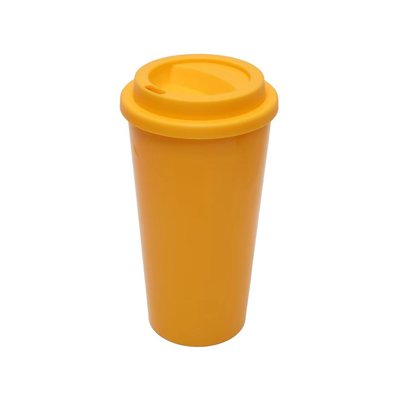 Solid color coffee plastic tumbler with lid