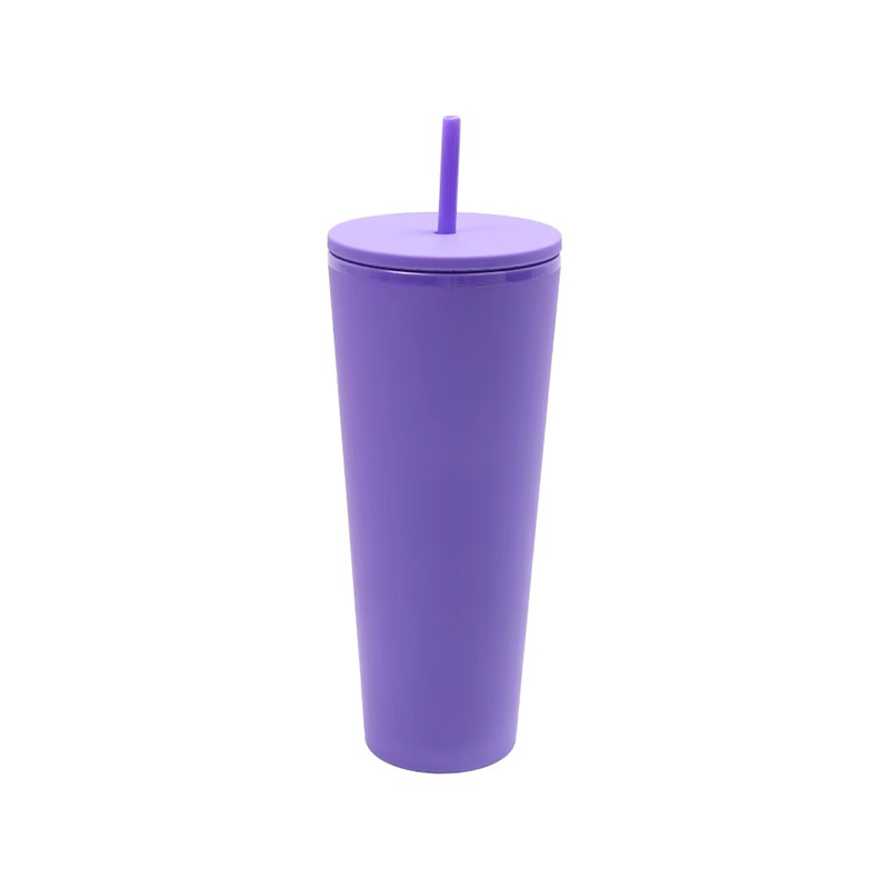 Gradient double layer plastic tumbler with straw