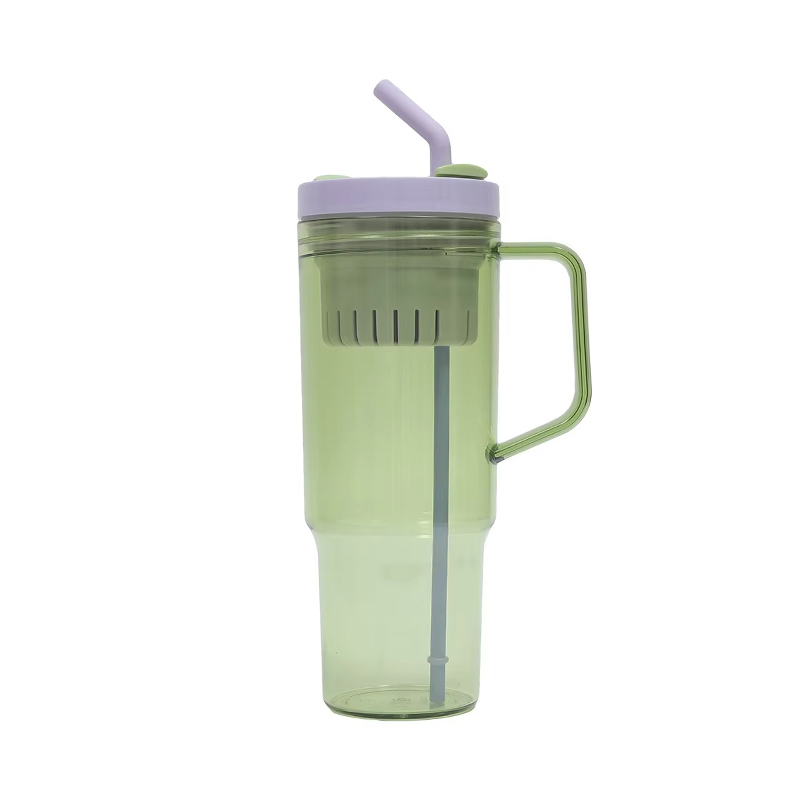 Transparent color auto mug with handle and straw